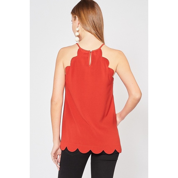 High Neck Scalloped Trim Sleeveless Top - Picture 4 of 8